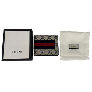 NEW Authentic Gucci GG Supreme Canvas Leather Blue & Red Webstripe Bifold Wallet